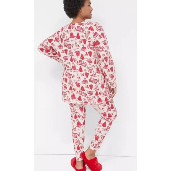 Sleep by Cacique Thermal Henley Pj set Winter scene Cream & Red Size 30/32 - Picture 2 of 16